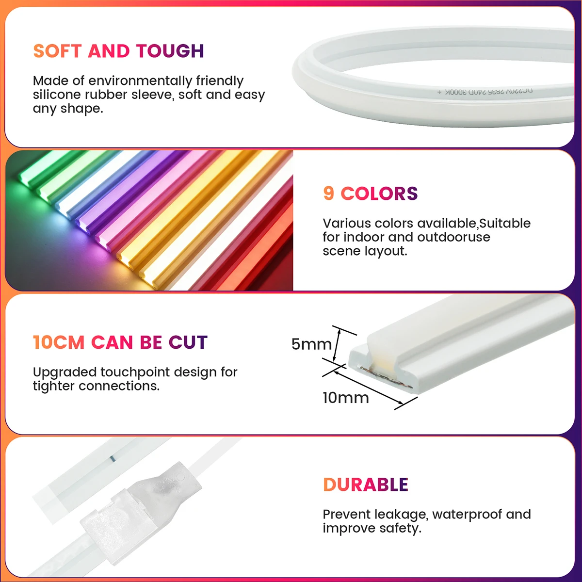 Waterproof COB Neon LED Strip Light AC 220V 4key Dimmer With EU Plug 240 LEDs/m Warm Natural Red Green Blue Flex Tape Home Decor