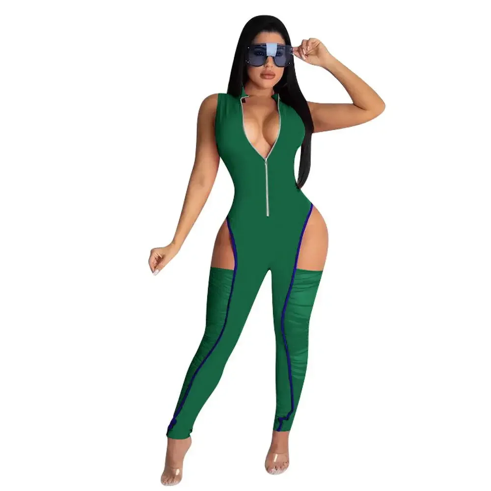 Custom LOGO women\'s new jumpsuit hip-exposed slim-fit jumpsuit sports fashion pleated jumpsuit