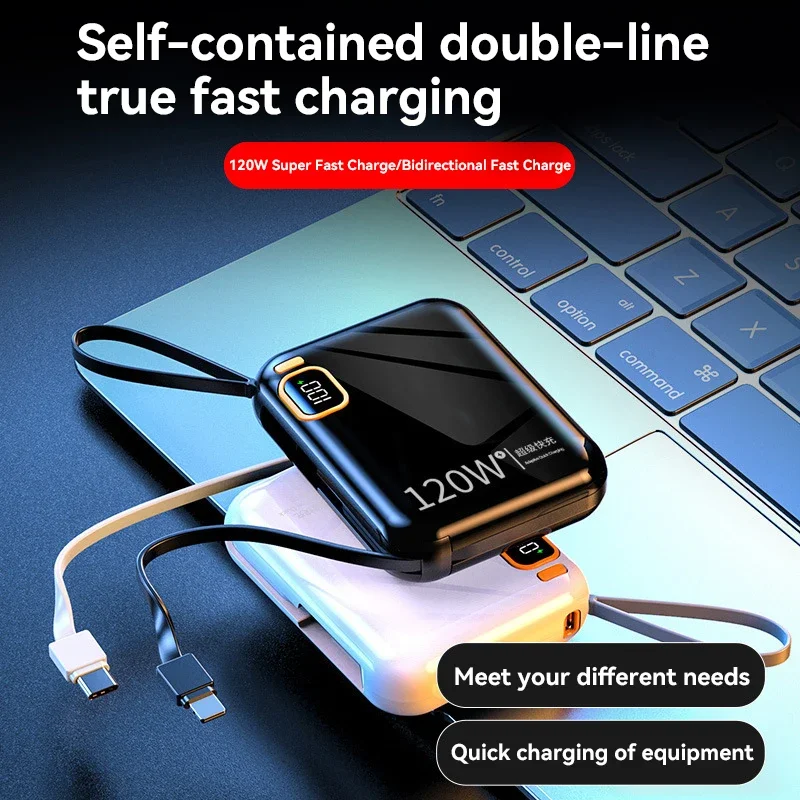 50000mah tragbare Power Bank pd120w abnehmbare USB zu Typ C Kabel Zwei-Wege-Schnell ladegerät Mini Power bank für iPhone Xiaomi Samsung