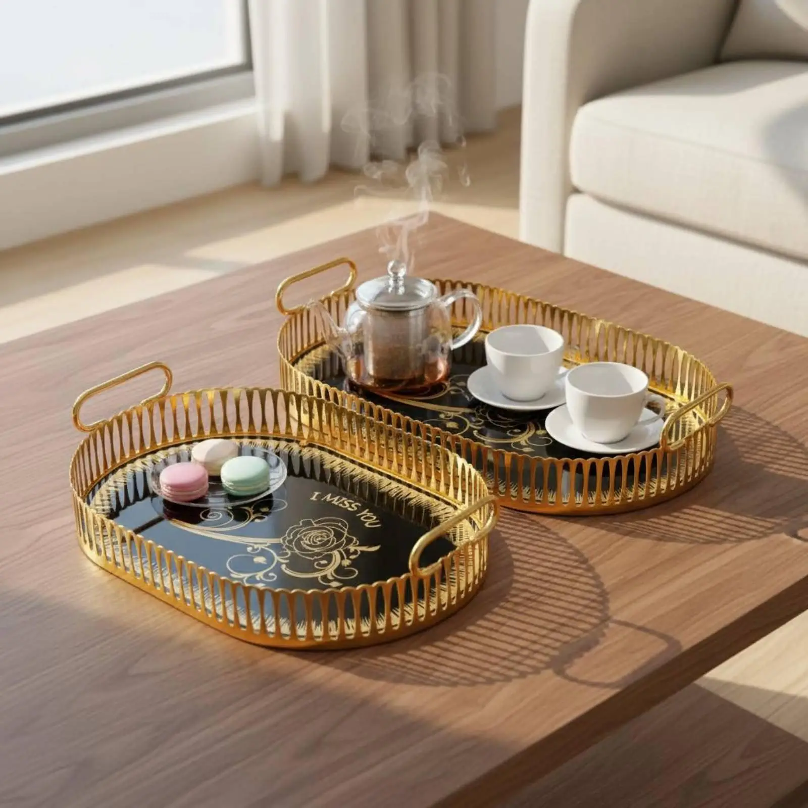 Plateau doré pour décoration, plateau de service en métal miroité, plateau décoratif élégant pour la salle de bain ou comme cadeau
