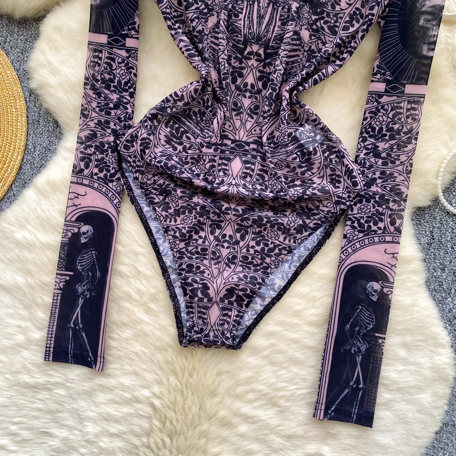 여성 Hotsweet 시스루 프린트 바디 슈트 점프 슈트 슬림 탑 Rompers 여름 해변 섹시한 의류