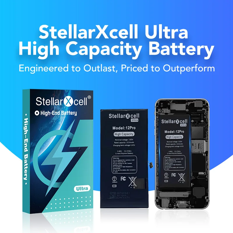 StellarXcell Ultra High Capacity Battery For iPhone7 8Plus 11 12Mini 13ProMax X XS XR 14plus 15Pro  show 100%healthy