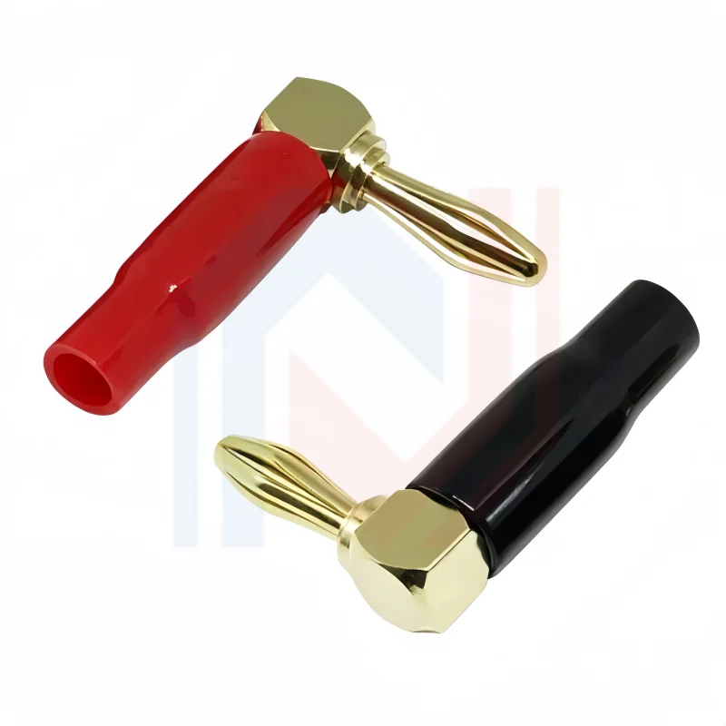 2PCS 4mm L-shaped Right Angle Banana Plug Soft Plastic Shell 90 Degree Banana Connector Red Black for Audio Video Speaker