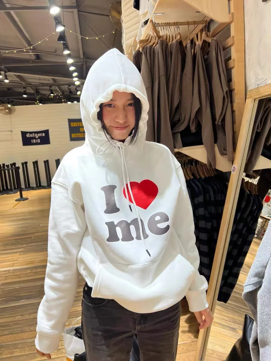 European and American Ilove Series Slogan American Plus Size Hooded Sweater Women\'s Spring and Autumn Original Design Niche Top