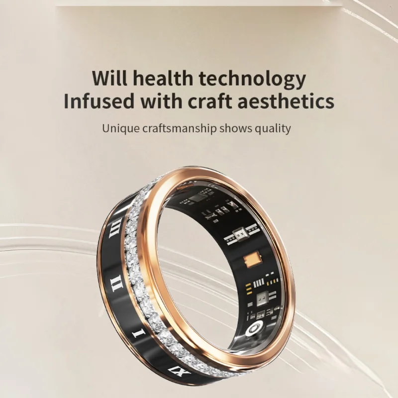 Diamond Fashion Women's Smart Ring with Heart Rate Monitor Waterproof Fitness Ring with Pedometer Health Monitoring Sports Ring