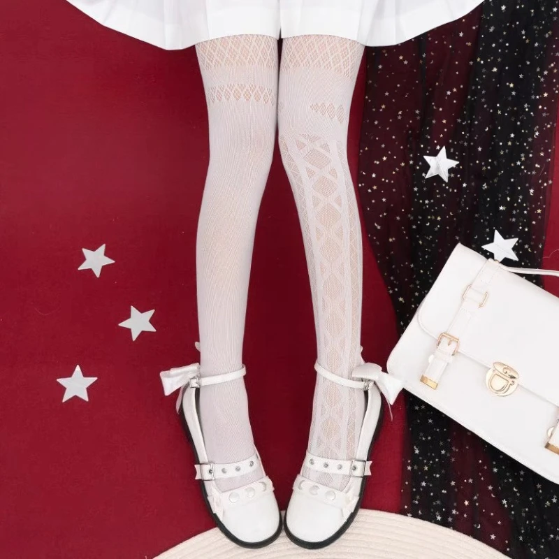 جديد النمط الياباني لوليتا الجوارب الحلو كول الساخن الفتيات الشرير القوطية جوارب شبكية النساء غير المتماثلة شفافة جوارب طويلة من النايلون #4