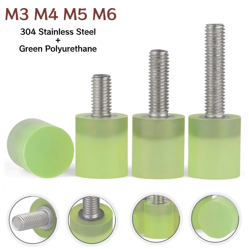 304 Stainless Steel PU Coated Buffer Screw M3 M4 M5 M6 Anti-Collision Stop Bolt Shock Absorbing Adhesive Head Fastener