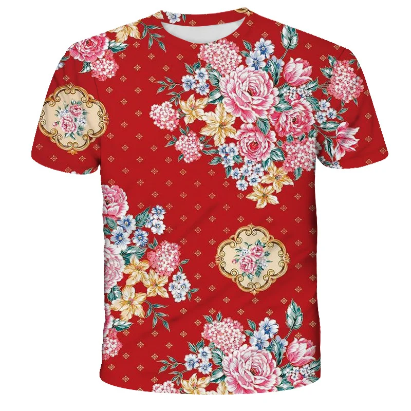 3D Northeast China Flowers Printing T Shirt For Men Kid Fashion Streetwear Cool Short Sleeves Colorful Y2k Clothing Tee Shirts