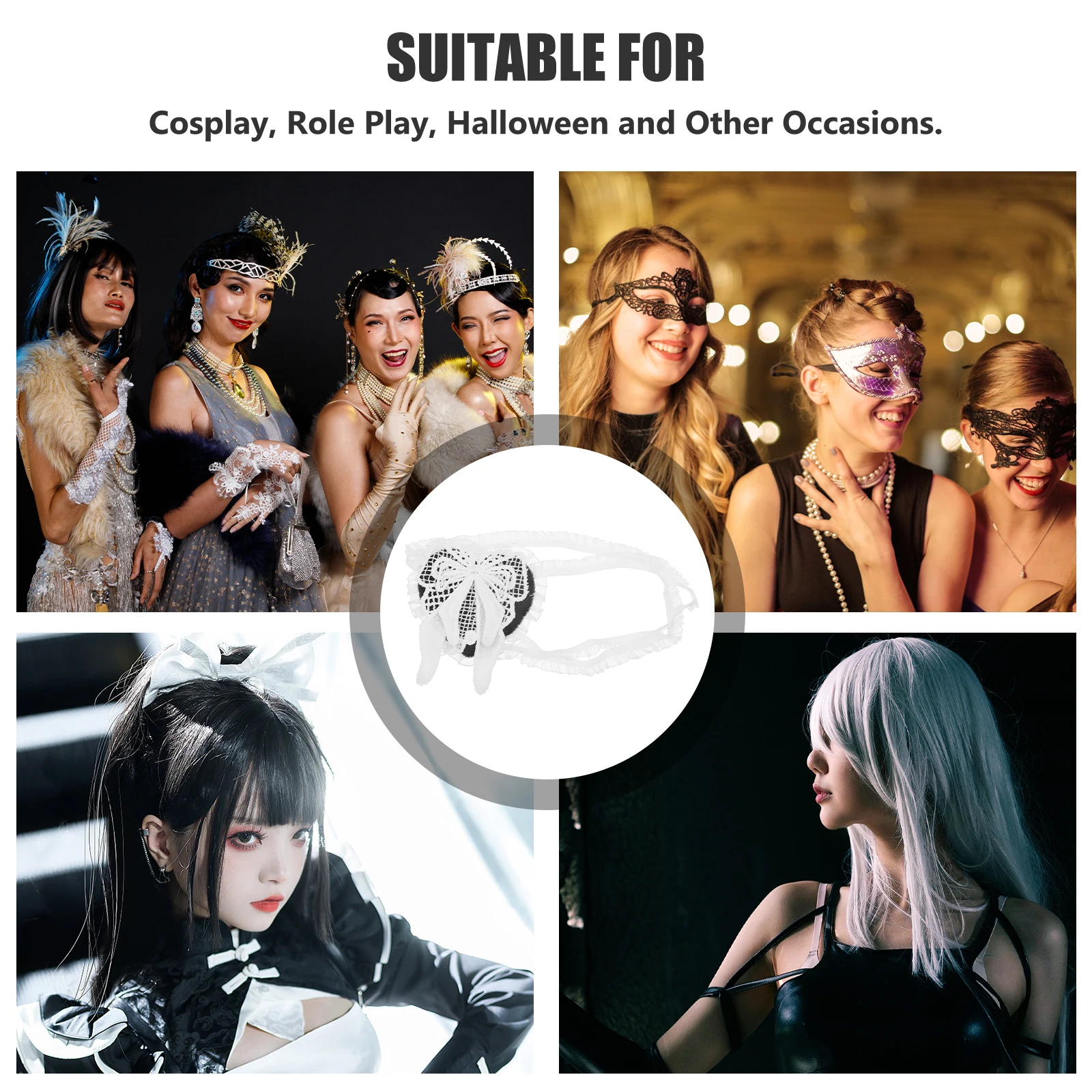 ゴシックレースアイパッチマスク1枚、仮面舞踏会パーティー、女性コスプレ小道具、黒白ハーフアイマスクアクセサリー、耐久性ミステリー
