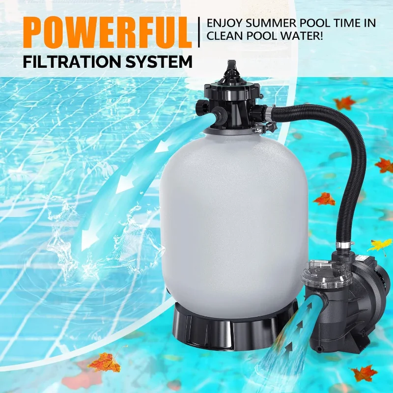 VINGLI Sand Pool Filter 19in Tank with A 1HP Pump 115V Above Ground Inground Swimming Pool Pump with Filter Basket,3962GPH