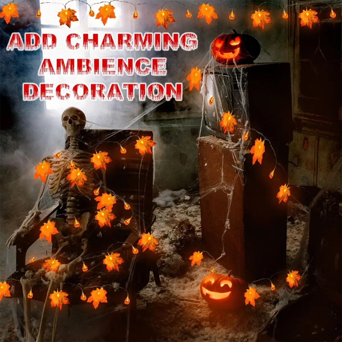 1 قطعة هالوين اليقطين و مابل ليف LED سلسلة أضواء الخريف مصباح للزينة بطارية تعمل للمنزل حفلة حديقة الخريف ديكور
