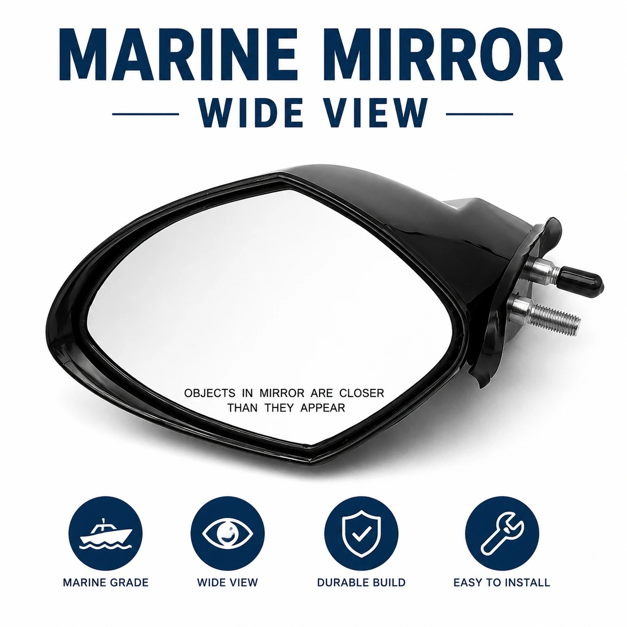 Jet Ski Rearview Mirror Waterproof Convex Wide Angle Mirror Durable Black Housing Universal PWC Watercraft Yacht Marine