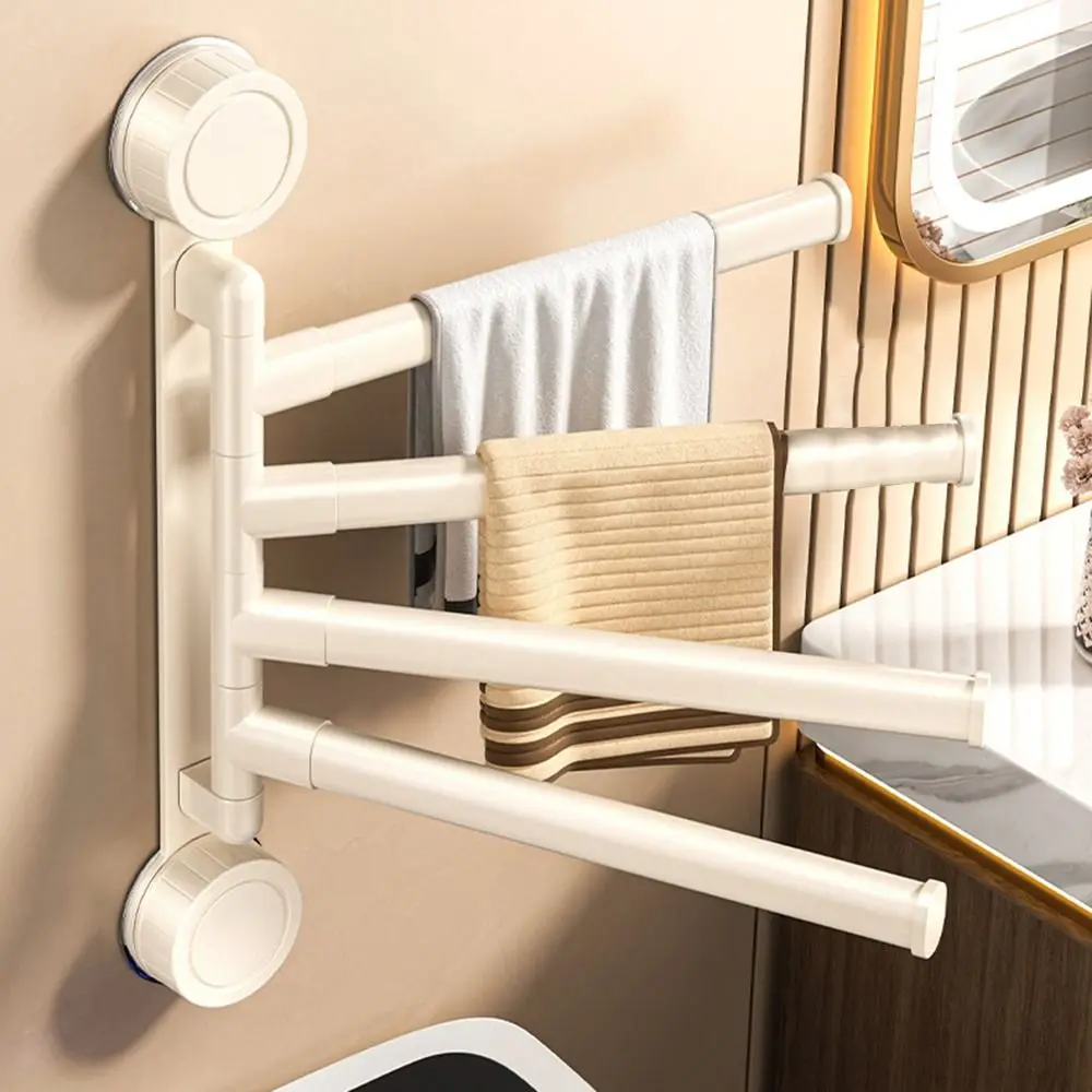 

Rust-proof Rotating Suction Cup Towel Rack Multi-bar Drain Bathroom Towel Rod Wall-mounted Waterproof Swivel Towel Bar Dishcloth