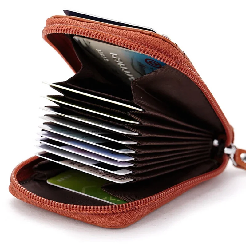 New Luxury unisex Genuine leather Men ID credit card holder with zipper photo holder for man women designer card case wallet