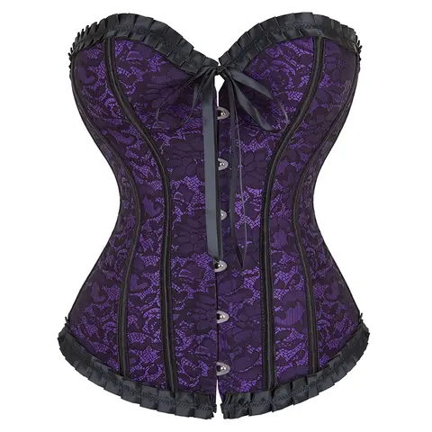 Purple Corset Top Women Vintage Bustier Lace up Boned Shapewear Gothic Lace-up Jacquard Overbust Corselet