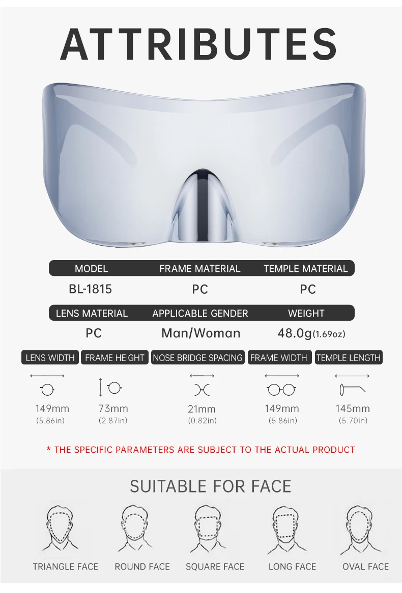 Rechteckige Masken-Sonnenbrille für Damen und Herren 2026 Luxusmarken-Designer Punk Sonnenbrille Steampunk Y2k Übergroße Shield-Brille – Detail 12