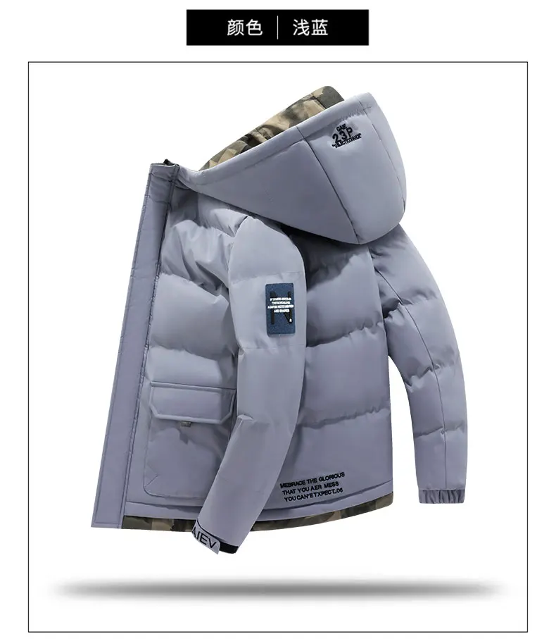 Men Parkas Thick Warm Winter Jacket Hooded Quilted Jacket Loose Fashion Casual Cotton-Padded Outwear Puffer Coat