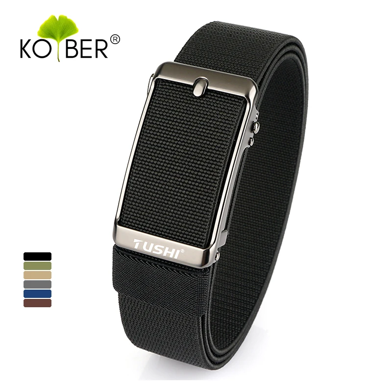 KOLBER 35 mm Cinturón casual elástico para hombres Hebilla automática de metal Cinturón elástico de lona apretado Cinturón de trabajo de moda Cinturilla masculina Regalo