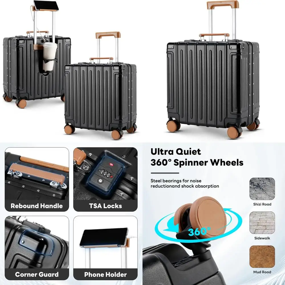 

TSA Approved 18 Inch Hardside Lightweight Carry-On Luggage with Cup Holder and TSA Lock for Travel Convenience