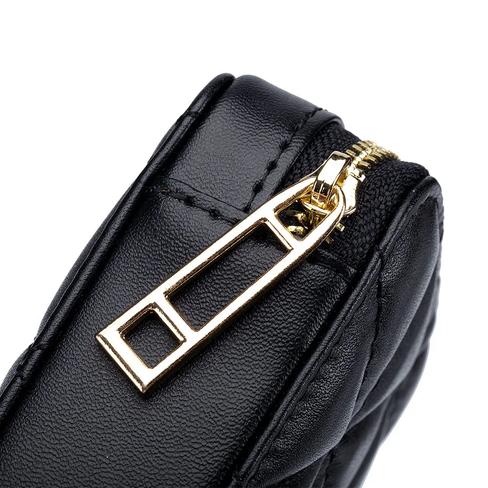 Genuine Leather Fashion Headset Bag Diamond Grid New Portable Lipstick Bag Mini Makeup Bag Coin Purse With Mirror