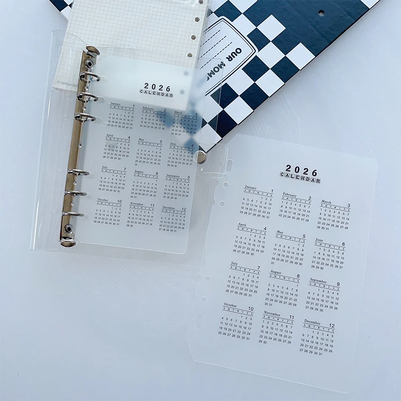 2026 A6 Planner Divider - 6-Hole Frosted PP Sheets for Calendar Inserts, Transparent & Durable for Time Management