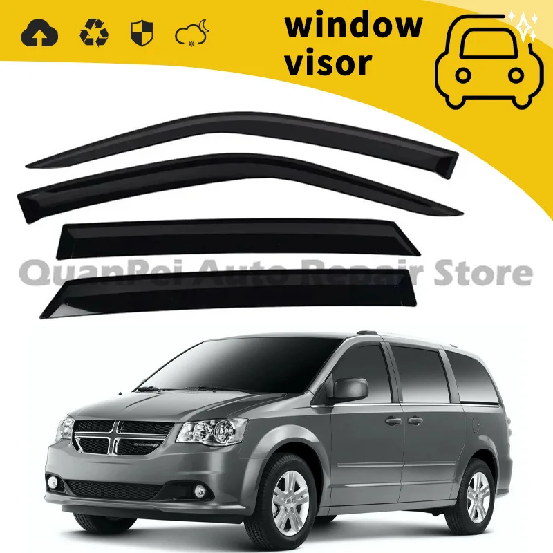 For Dodge Caravan 2011–2017 Door Rain Guards Window Visors Roof Spoiler Eyebrows Rain Deflectors