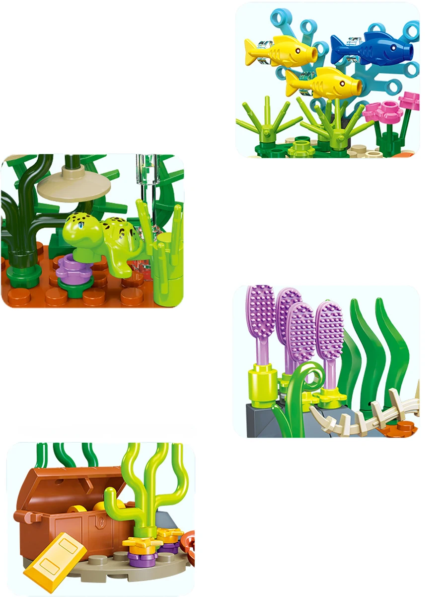 Ensemble de construction du monde aquatique – Créatures sous-marines DIY, briques d'algues et d'animaux marins pour jouets créatifs