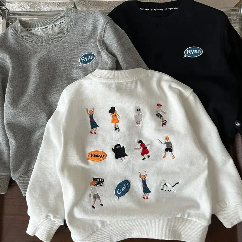 Autumn Winter Children Boys Sweatshirt Korean Pure Cotton Cartoon 1-6Y Boys Tops Loose Fleece Warm  Infant Baby Boys Undershirts