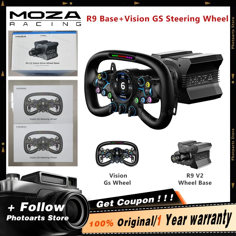 .MOZA Racing R9 Direct Drive Wheel Base Vision GS Steering Wheel 310mm standard GT steering wheel size cyber supercar design