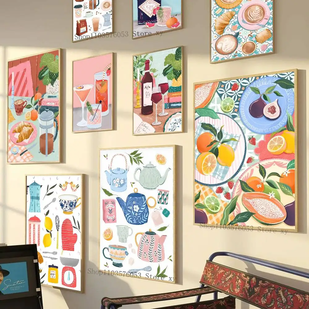 Modern Kitchen Food Wine Poster Self-adhesive Art Room Entrance Restaurant Wall Decor Art Painting