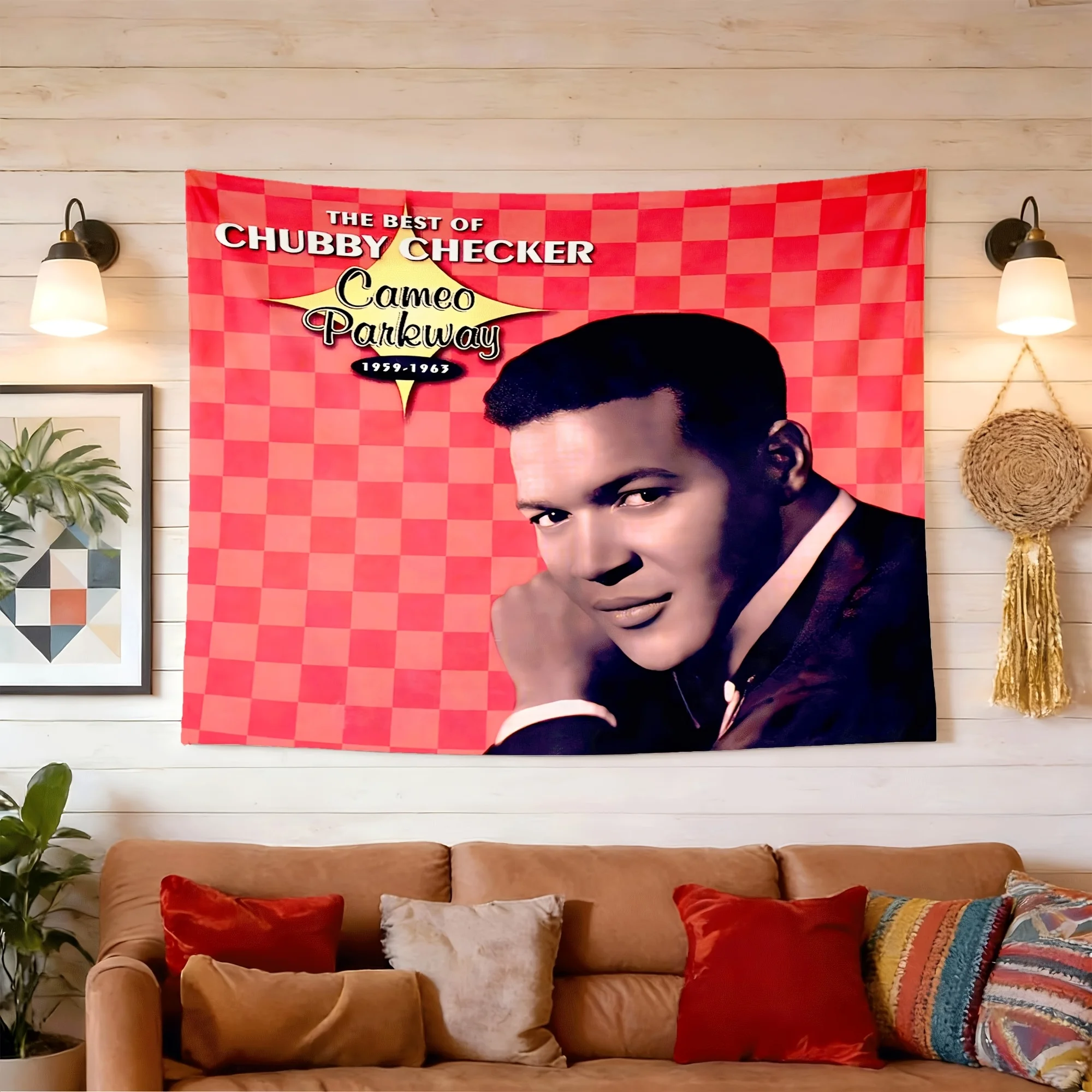 Chubby Checker-Themed Retro Tapestry Wall Hanging - Horizontal Soft Peach Skin Fabric Decor Suitable for, Bedroom, Office & Party, Iconic