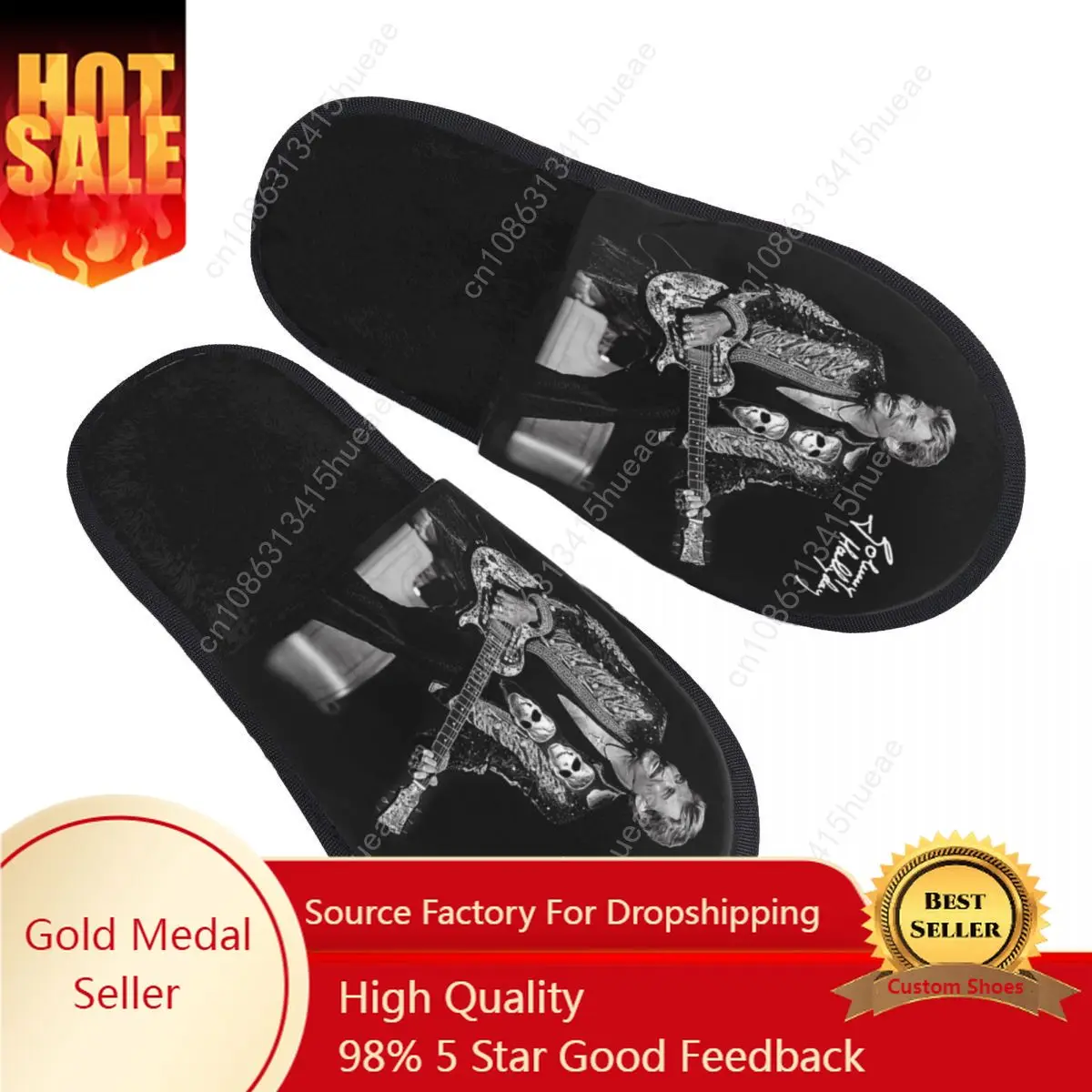 

Custom Johnny Hallyday Soft Memory Foam House Slippers Women French Singer Rock Music Cozy Warm Anti-skid Sole Slipper