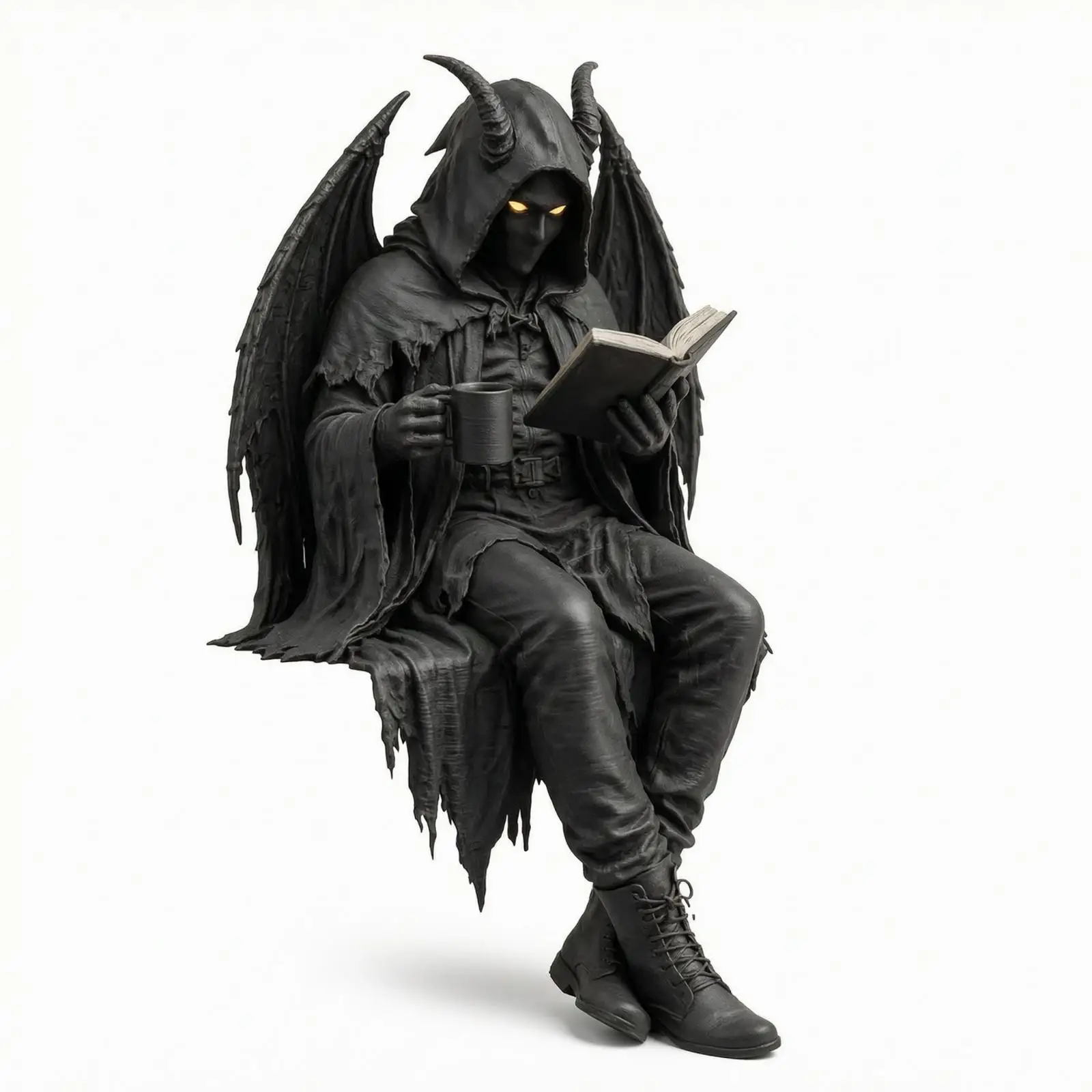 Scholar Hooded Figurine Gothic Resin Book Reading Statue Dark Academia Decor for Study Desk Bookshelf Shelf Cabinet Ornament