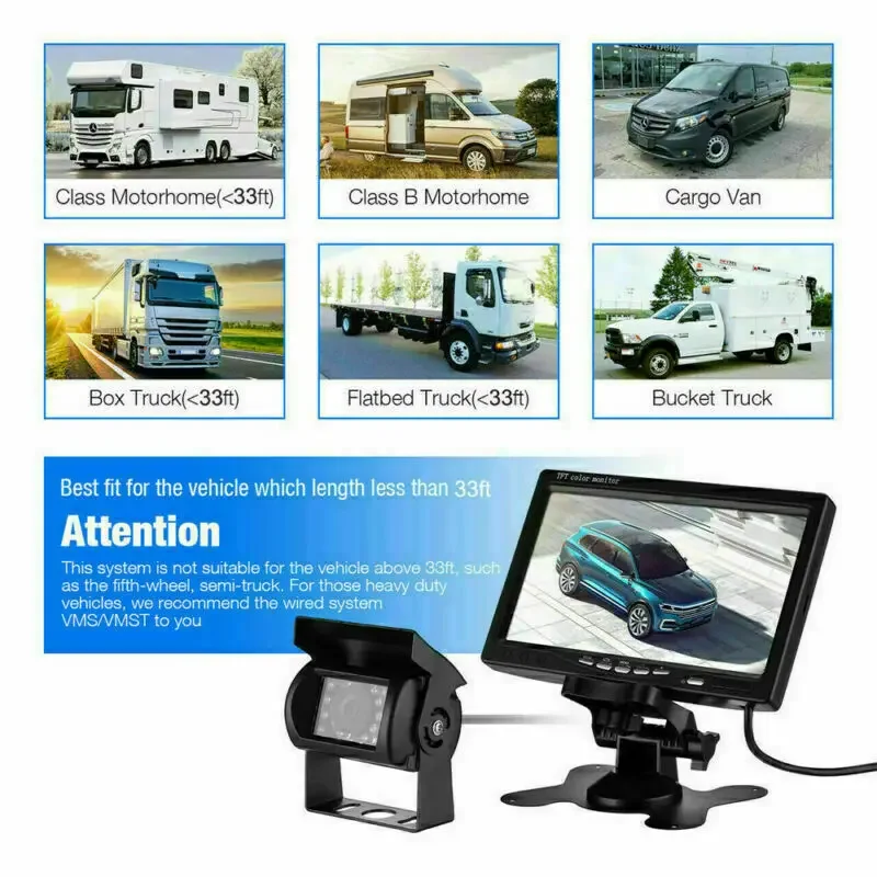 

QueenDer 7" Monitor + 2x Wireless Rear View Backup Camera for 12-24V RV Truck Bus Caravan