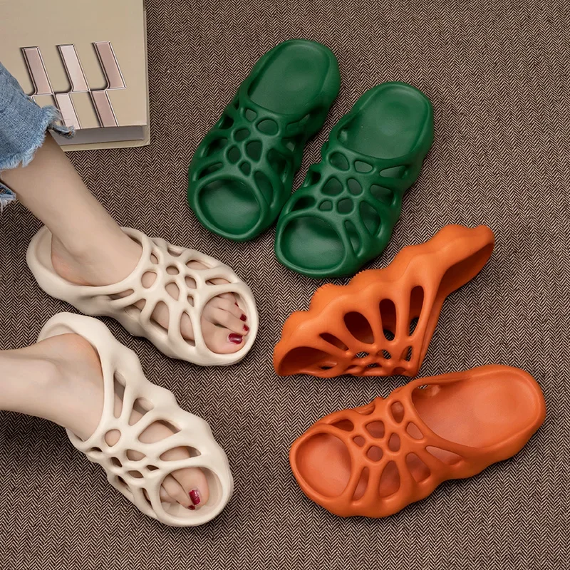 Summer Street Style Spider Web Fish Toe Hole Wave Men Slippers Loose Beach Indoor Bathroom Hotel Home Shower Women Slippers