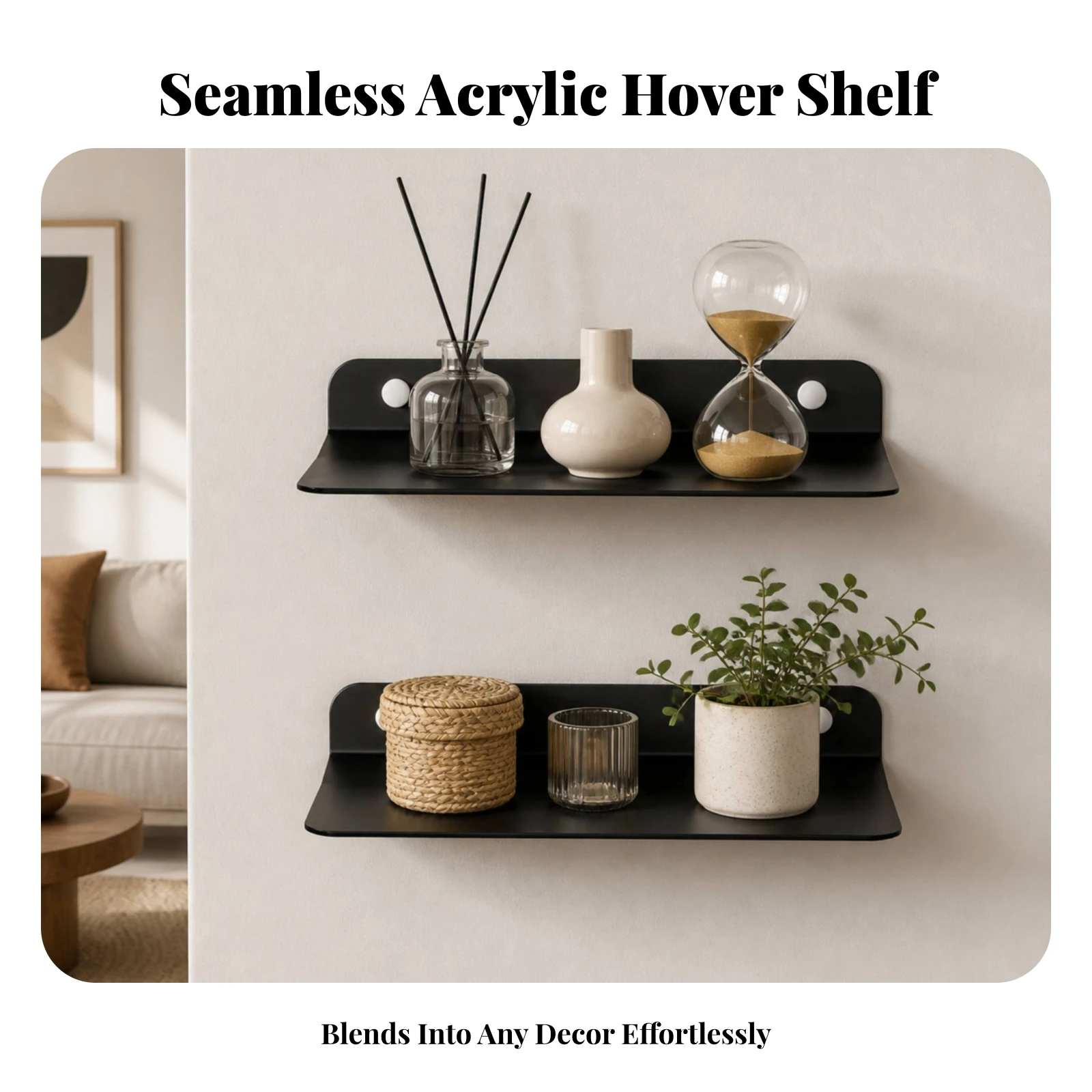 2 Pieces Floating Shelf with Backplate Minimalist Acrylic Floating Shelf Furniture Versatile Robust for Bedroom, Kitchen