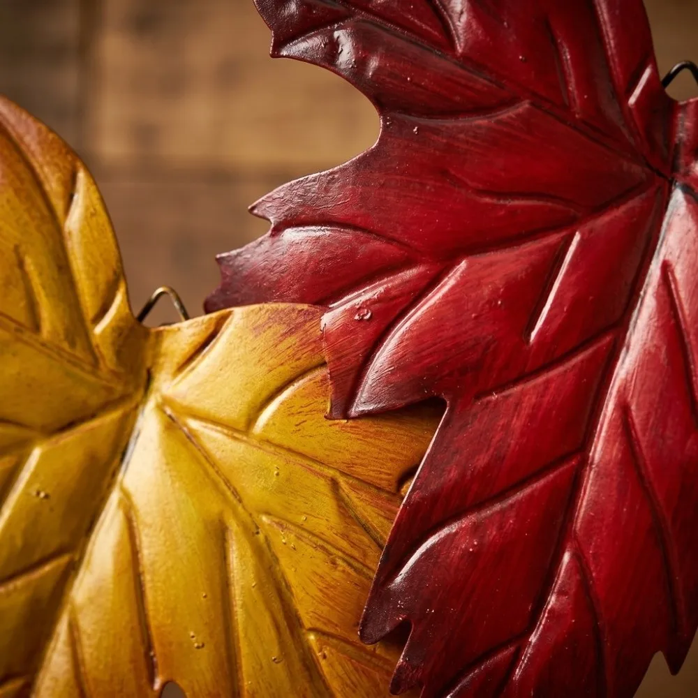 3pcs 9.4X8.6 Inch Metal Leaf Wall Decor Metal Hanging Autumn Wall Decor Maple Leaves Crackle Texture Iron Wall Decor