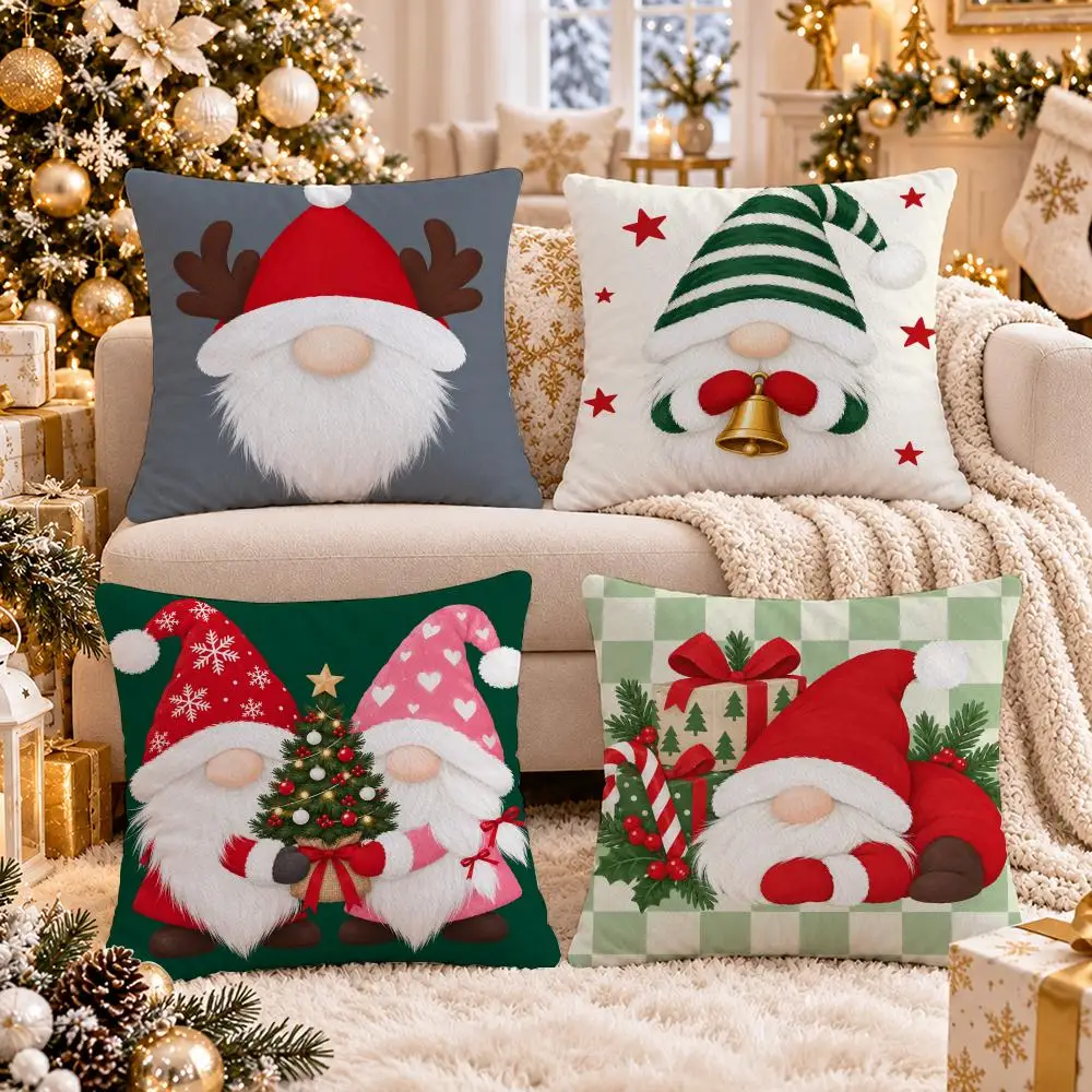 Antler Gnome Cushion Cover 1/4Pcs Soft Plush Cushion Case Throw Pillowcase Cozy Home Sofa Bed Living Room Decor
