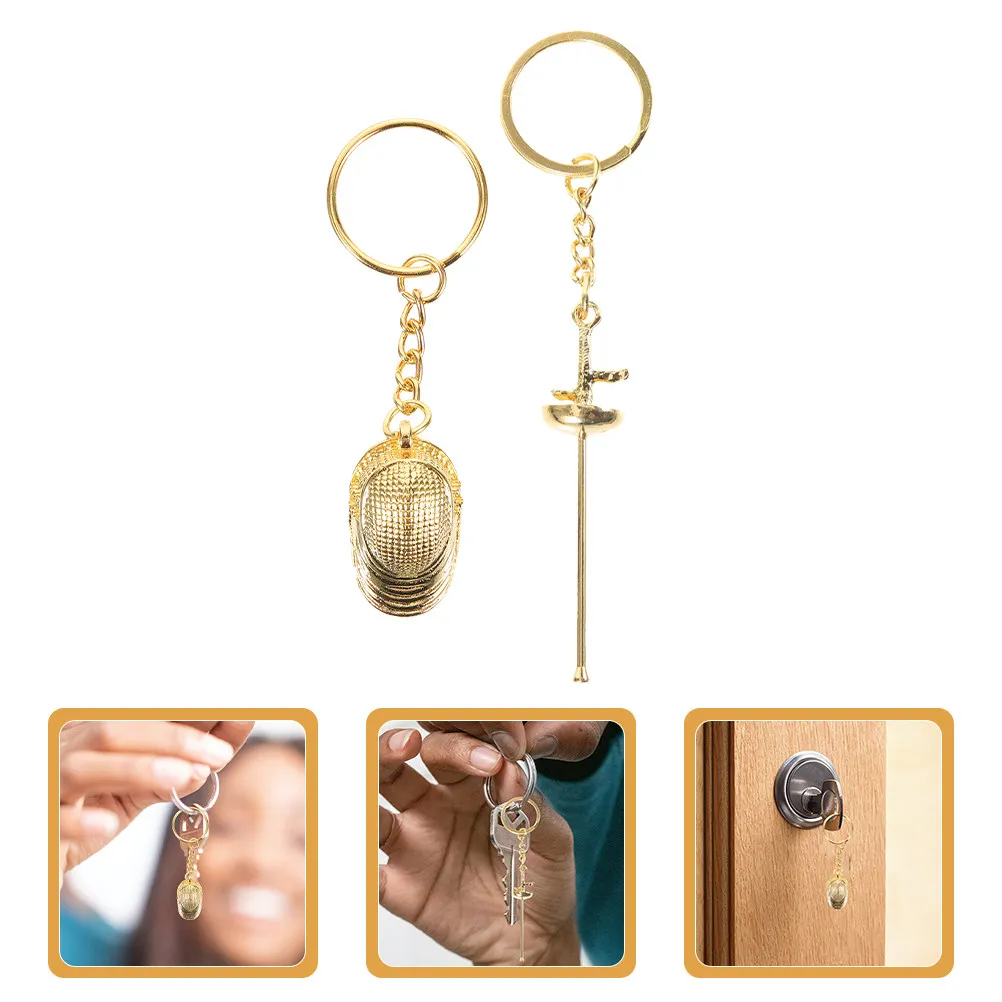 

2 шт. креативных брелоков для ключей в виде фехтовальных мечей, металлические маленькие брелоки для спортивных фанатов, портативные подвески для сумок, сувенирные брелоки для фехтования