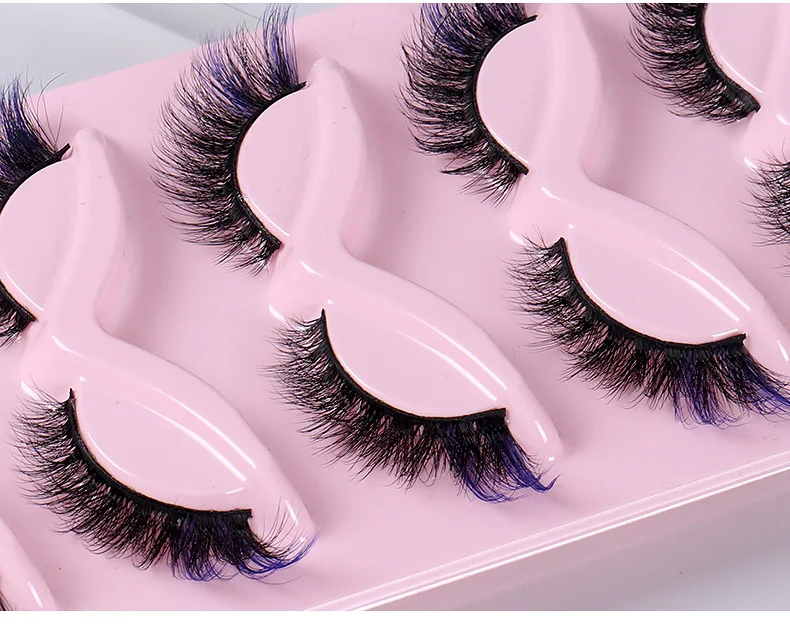 5 Pairs Cat-Eye Colored Makeup Lashes Fluffy Mink Lashes with Color 8D Volume Thick Fake Eyelashes Dramatic Wispy LasMink Lashes