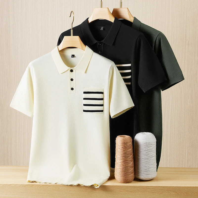 

Design Pocket Silky Elastic Men Sweater Short Sleeve Knit Casual Autumn Quality Soft Comfortable Oversized 7XL Sueters De Hombre