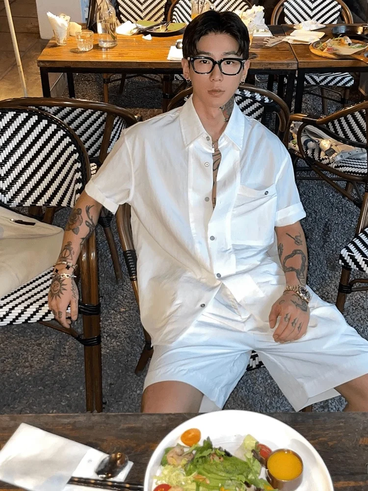 

Men's Ice Silk Qui Dry ort Sve irt orts Set Summer Thin Casual Holiday Sle Lightweight Faionable Two Piece Set