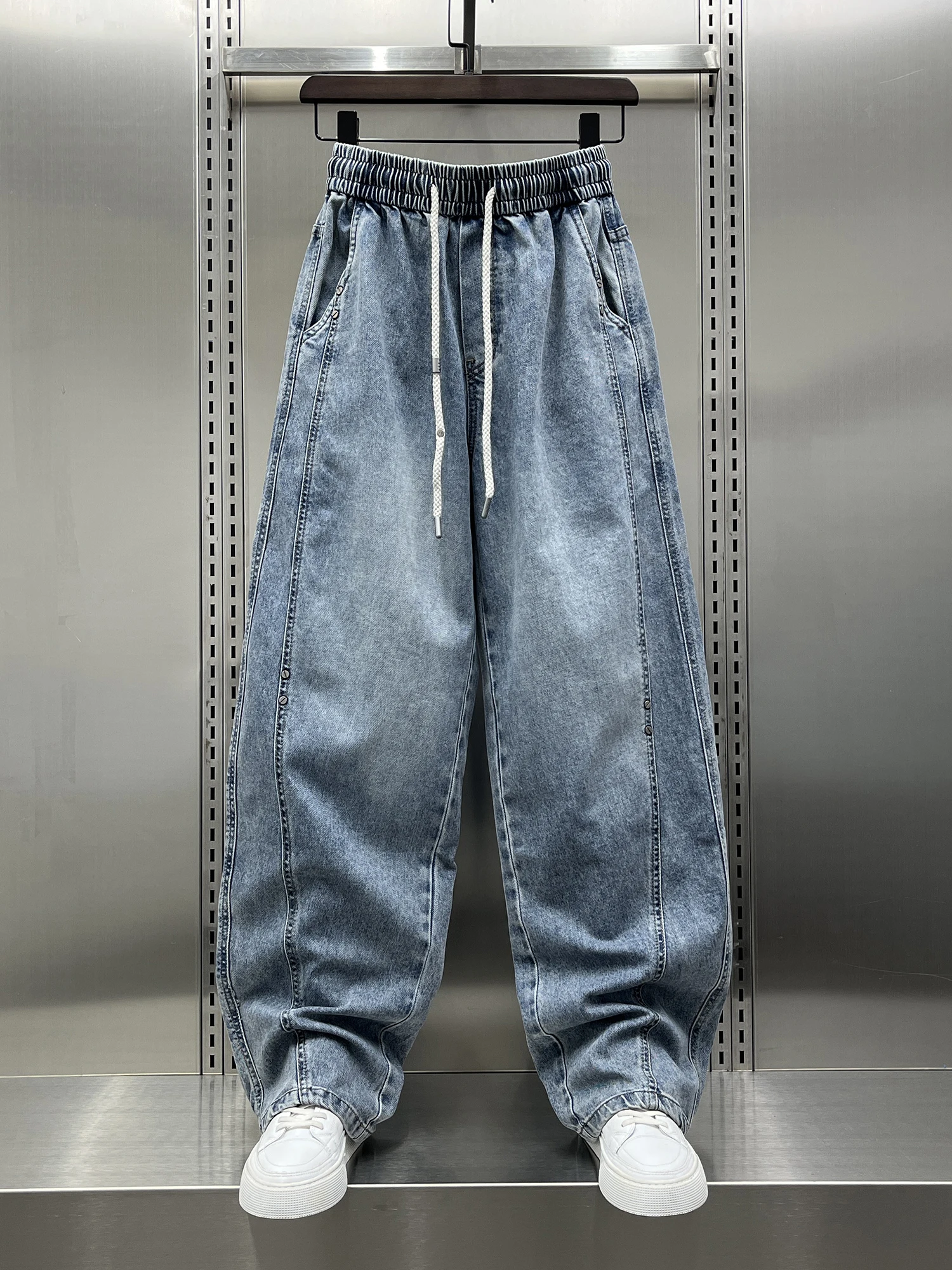 

Retro American Waed Wide Leg Jeans Men's Straight Tube Long Pants Spring 2026 New Faion Splicing Loose Fit Jeans