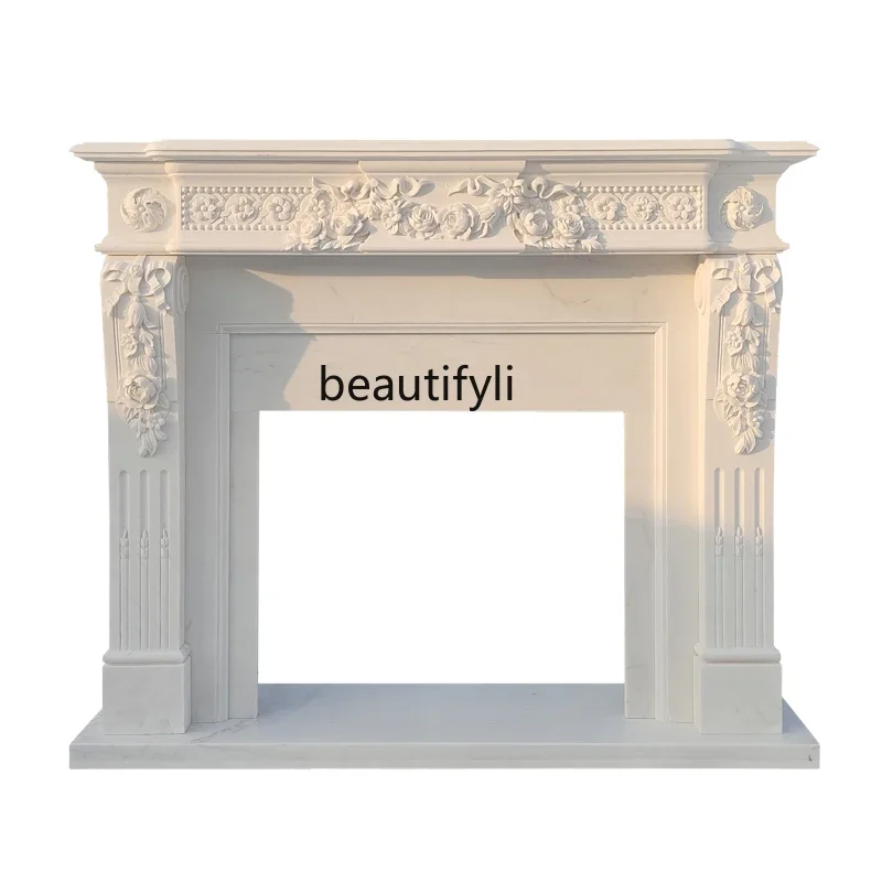 

Stone Carving Fireplace Marble French Fireplace Mantel White Marble Material Living Room Curio Cabinet Floor European Custom