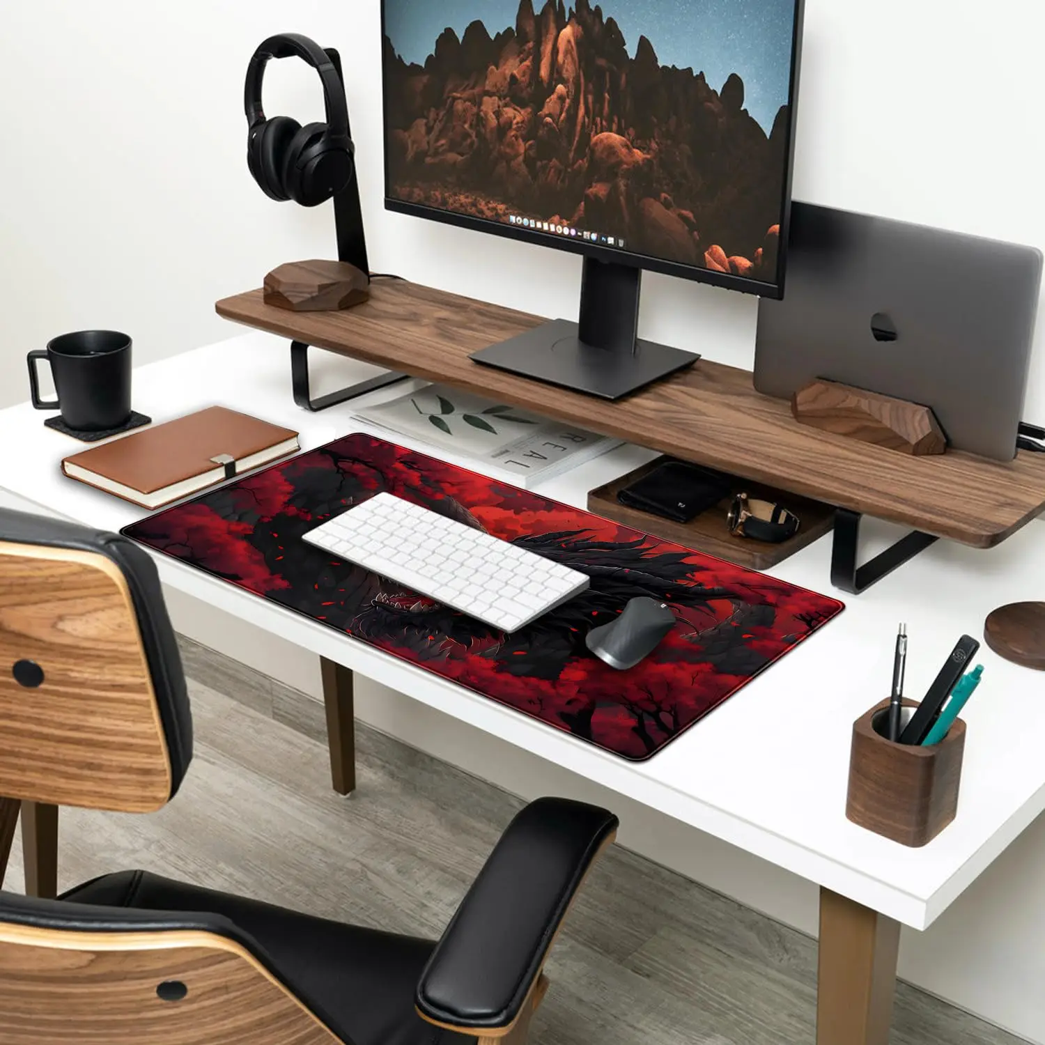 Huge Dragon Large Mouse Pad Cool Red and Black Desk Pad Funny Extra Large Anti Slip Mousepad with Stitched Edges 31.5X15.8 inch view 5