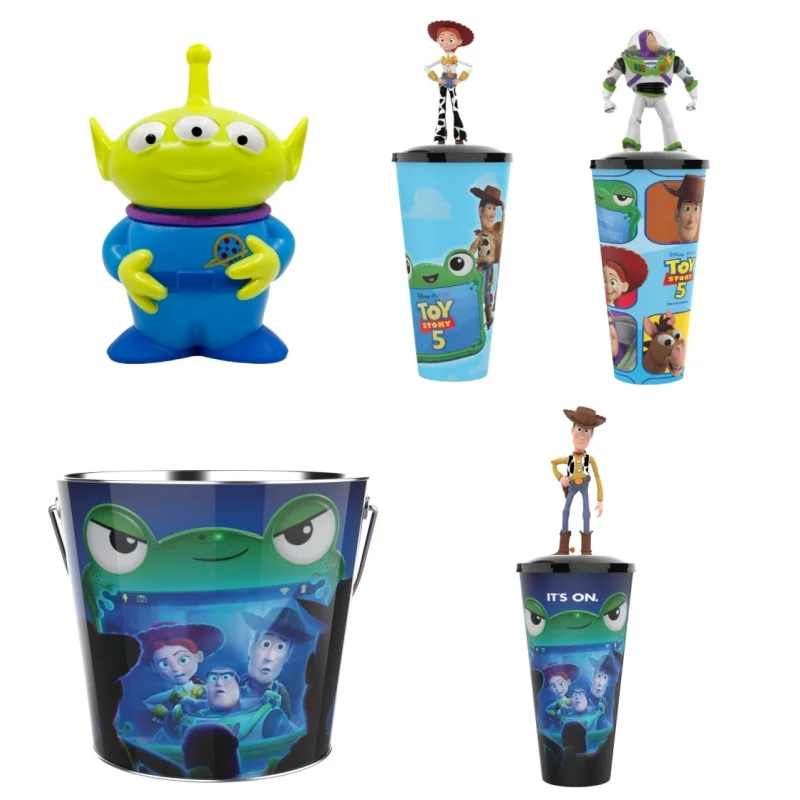 Auf Lager: Toy Story 5 Charakter-Wasserbecher – Buzz Lightyear, Woody, Jessie, Alien Trinkbecher, Popcorn-Eimer, Film-Accessoires