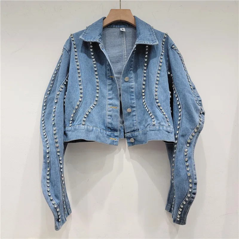 

Heavy Industry Spicy Girl Retro Short Top Women's Autumn Design Sense Small Crowd Collar Denim Coat jackets