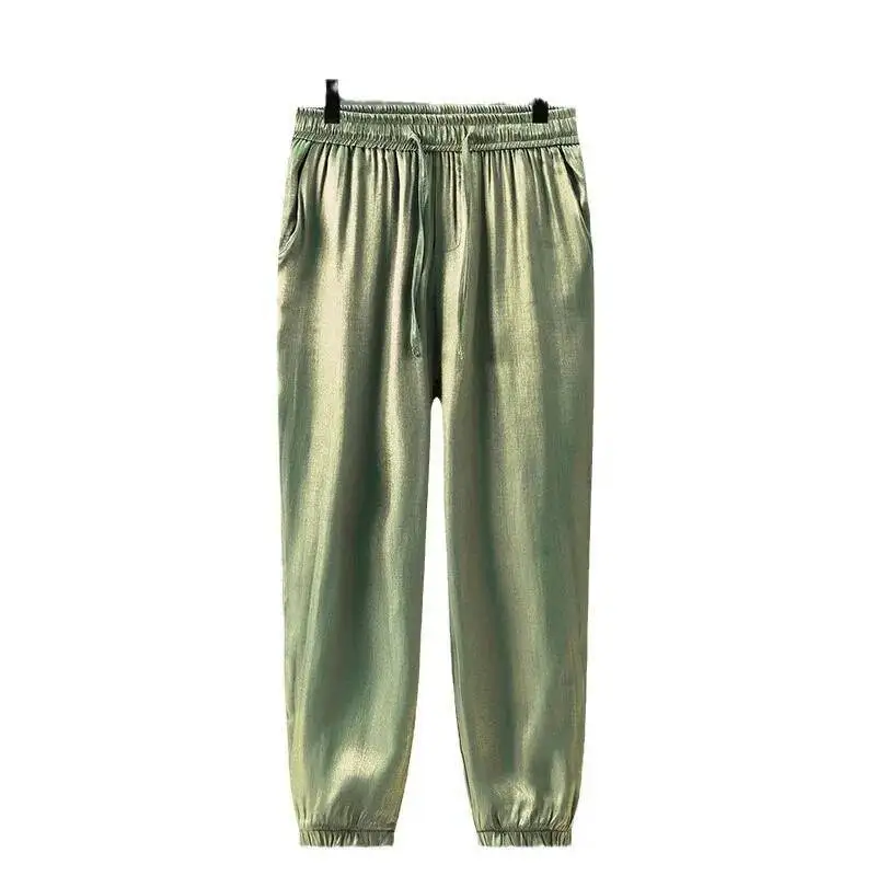Summer Glossy Shiny Loose Trousers Plus Size Casual Ice Silk Men's Cuffed Pants