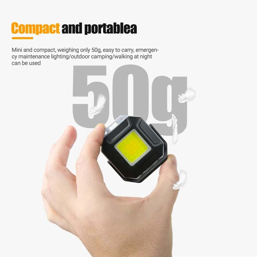 New Mini Portable Keychain LED Flashlight Type-c Rechargeable EDC Torch with Magnet 5 Modes Work Light Camping Pocket Lantern