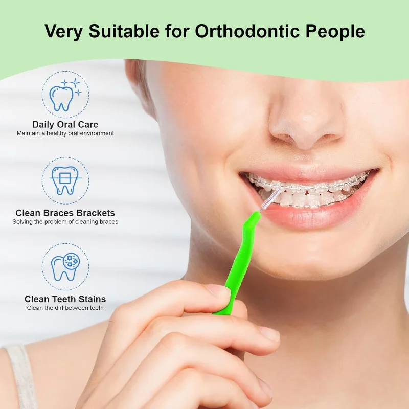 Cepillos de Ortodoncia en Forma de L para Limpieza Interdental, Estuche Portátil, Fácil de Usar entre los Dientes, Cuidado de la Higiene Bucal, 20 Unidades por Caja
